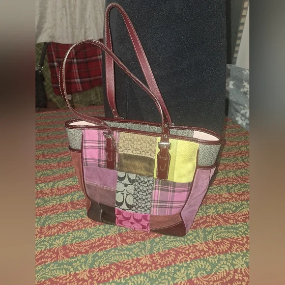 NWOT COAH Y2K Patchwork Tote Purse with Leather Straps - Picture 1 of 13